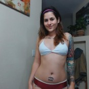 maroon satin panties and white bikini top goddess green eyed