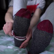 toetally devine - sock removal, red nails